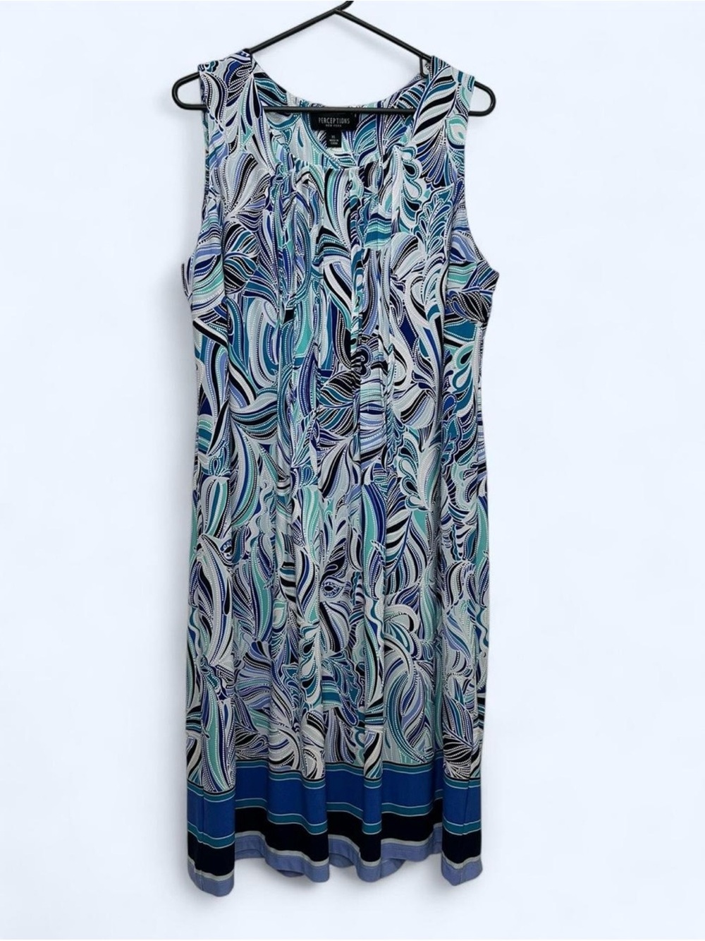 Perceptions Sleeveless Abstract Dotted Textured Dress in Blue/White Size XL